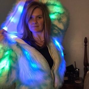 Rave Jacket! Faux Fur LED coat with LED hood